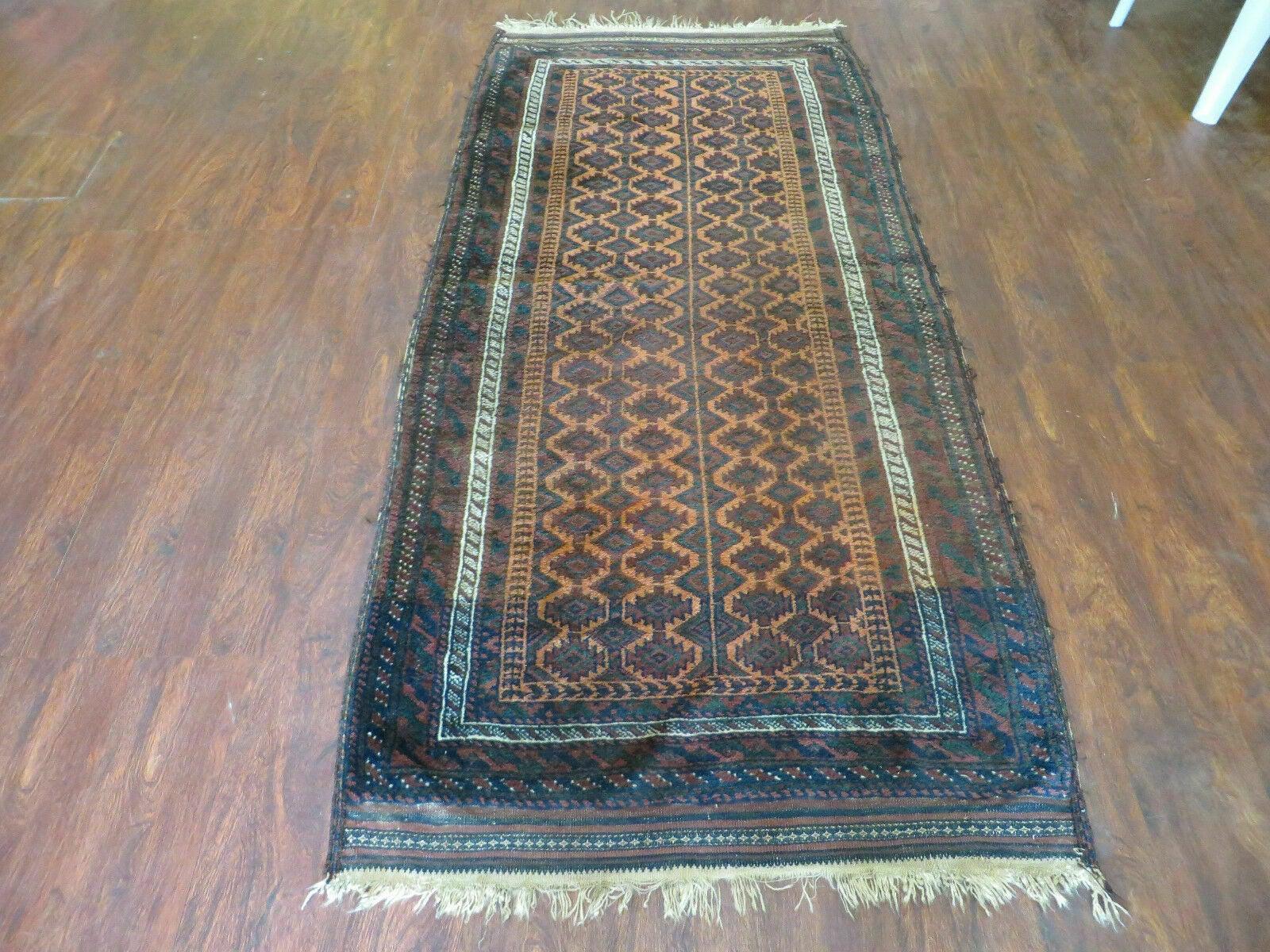 3' X 6.5' Antique Handmade Pakistani Balouch Wool Rug Kilim Borders - Jewel Rugs