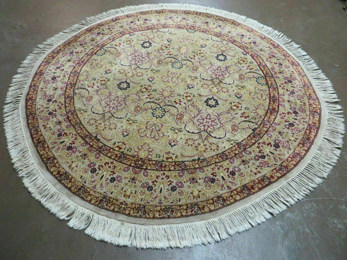 6' Handmade Fine Indian Wool Rug Carpet Round Silk Accent Beauty - Jewel Rugs