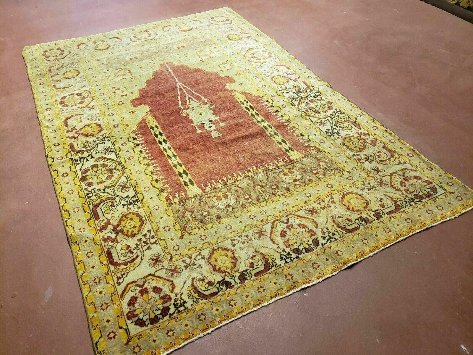 4' 5" X 7' Antique HandmadeTurkish Prayer Melas Oushak Wool Rug Mehrab Nice - Jewel Rugs