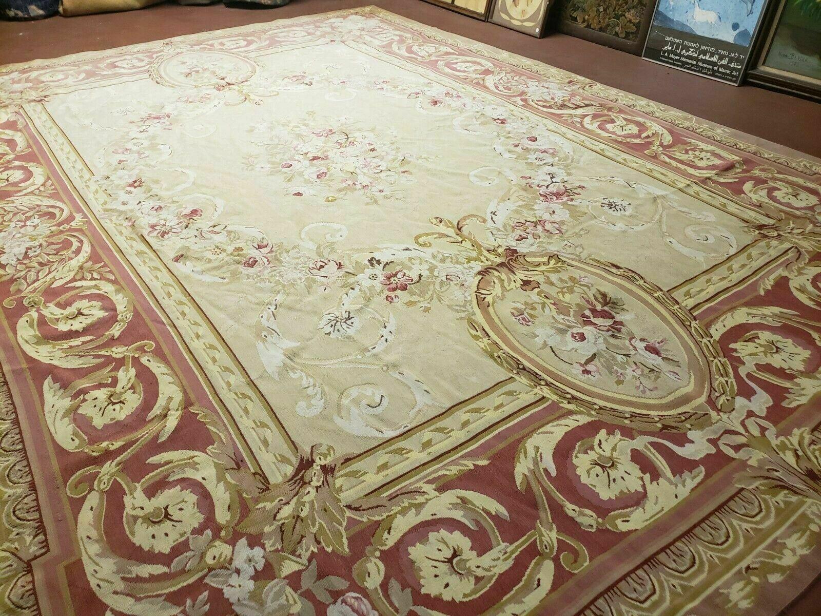 9' X 12' Gorgeous Handmade Flat Pile Wool Rug French Aubusson Weave Savonnerie - Jewel Rugs