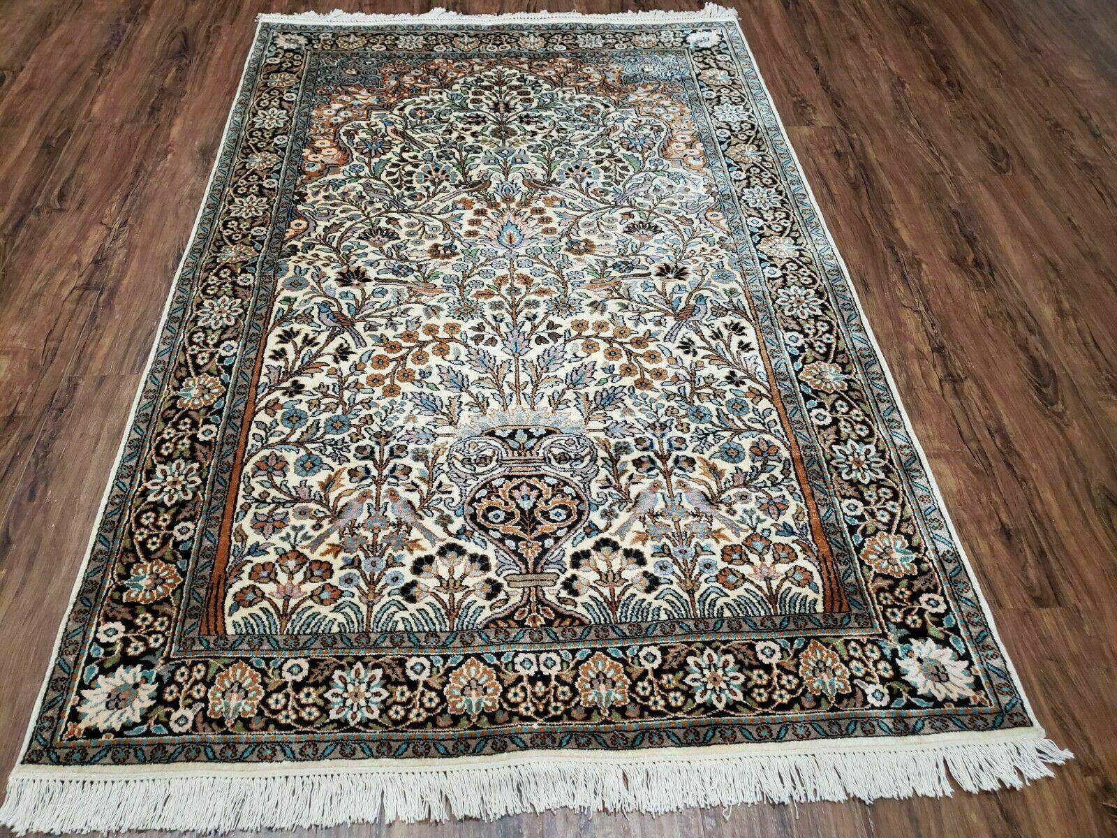 4' X 6' Vintage Handmade Indian Kashmiri Tree Of Life Silk Rug Birds Wow - Jewel Rugs