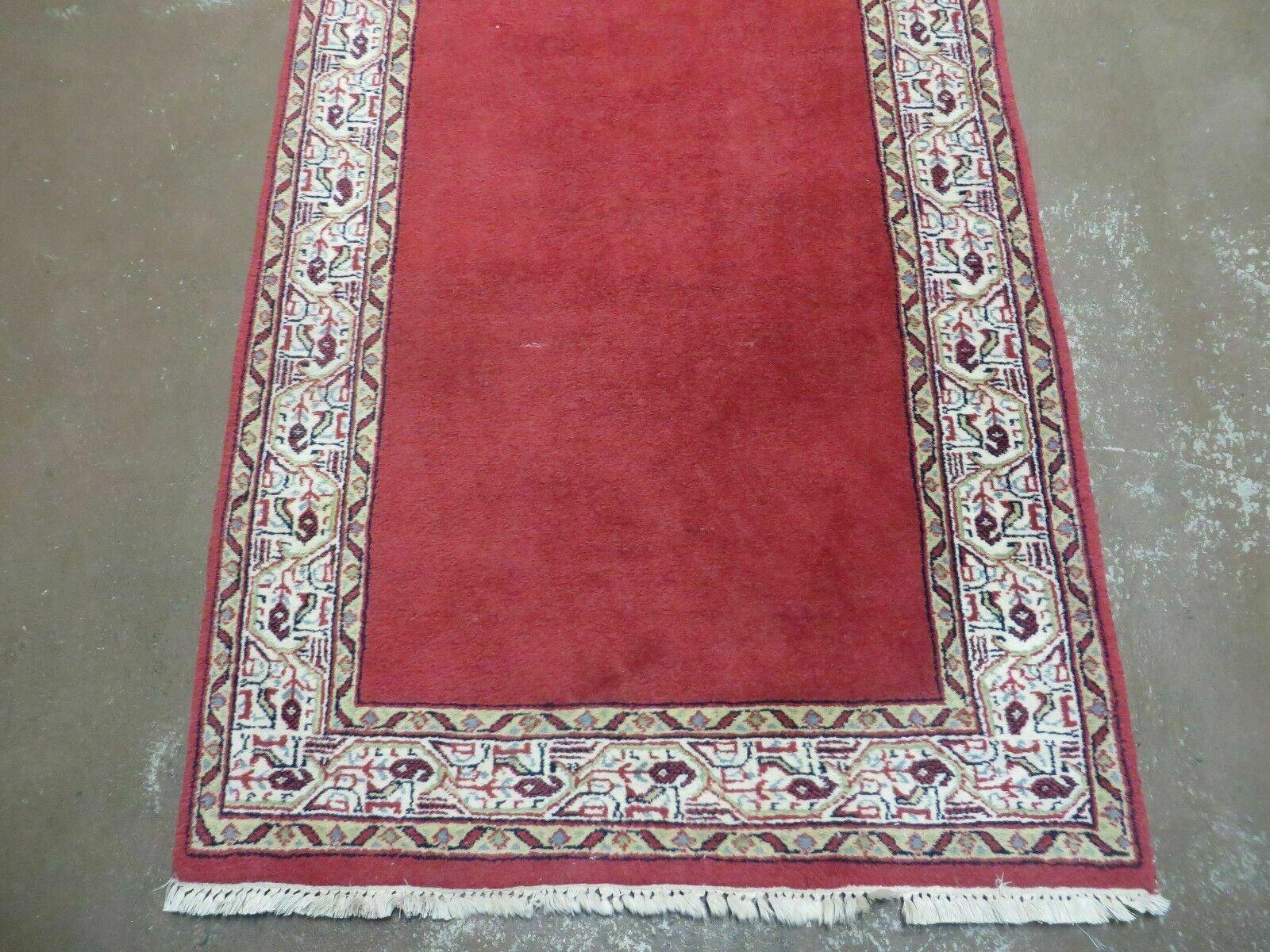 2' 8" X 7' Vintage Handmade India Wool Runner Rug Nice Red Organic Colors - Jewel Rugs