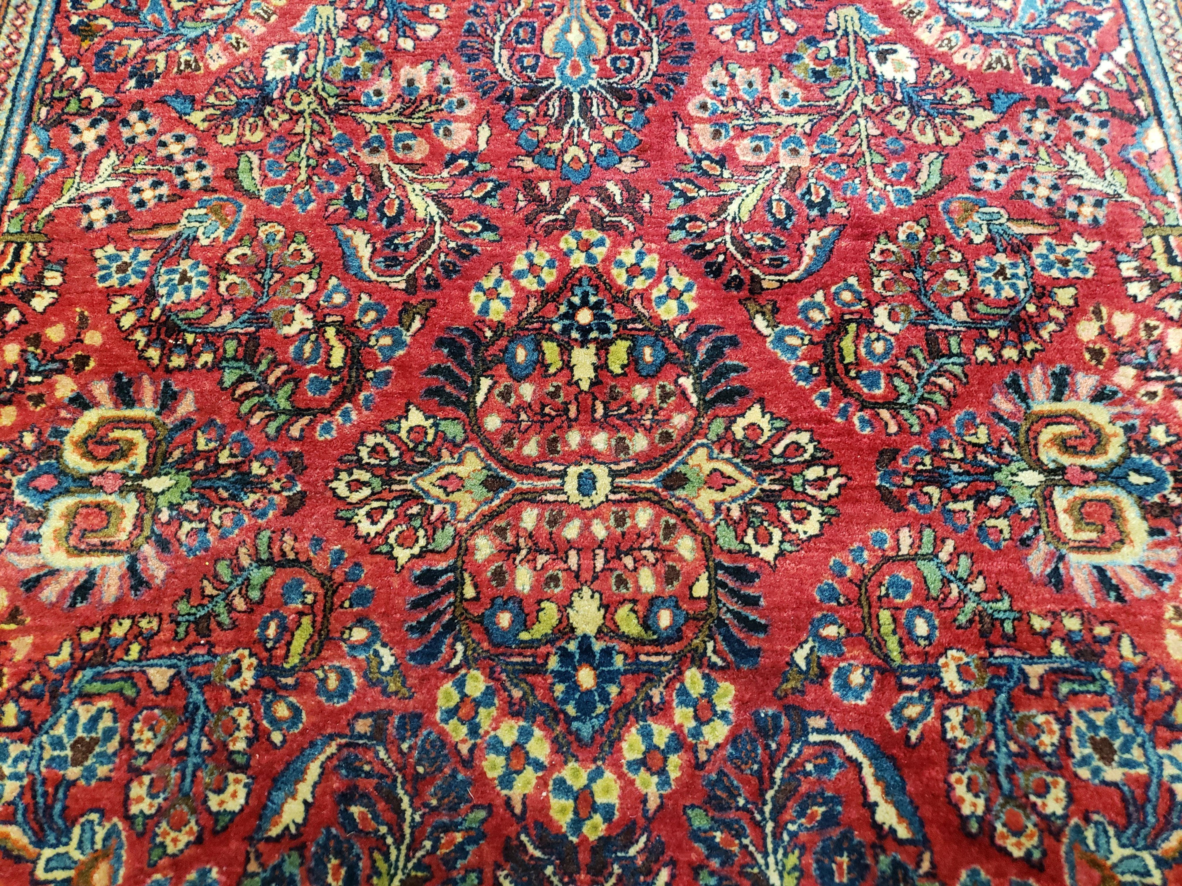 Antique Persian Sarouk, 4x6, Hand-Knotted, Wool, Red, Nice Condition - Jewel Rugs