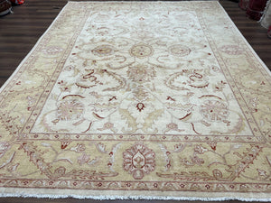 Peshawar Rug 9x12 ft, Neutral Colors Oushak, Pakistani Vintage Oriental Carpet 9 x 12 ft, Hand Knotted Wool Area Rug, Muted Light Colors - Jewel Rugs