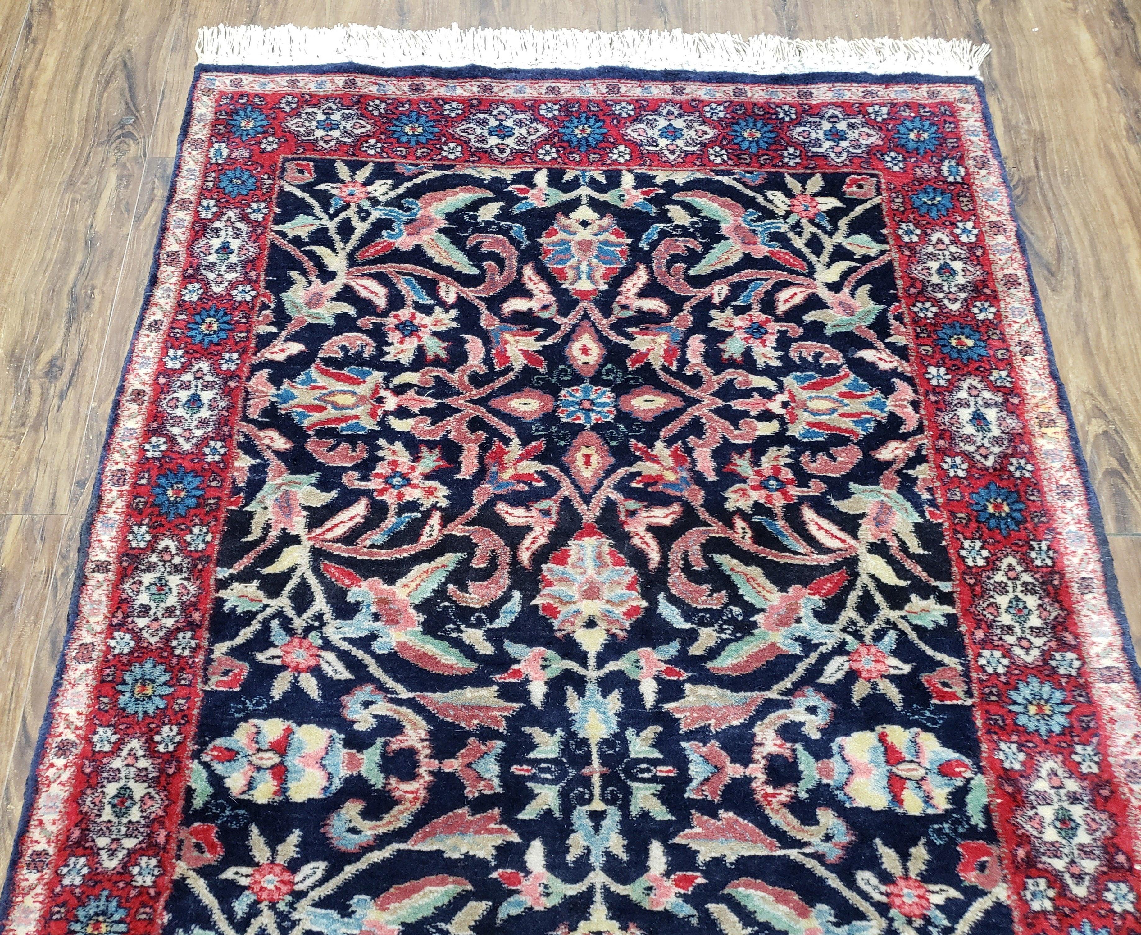 Antique Persian Sarouk, Wool, Hand-Knotted, Blue & Red, 3'1" x 5'3" - Jewel Rugs