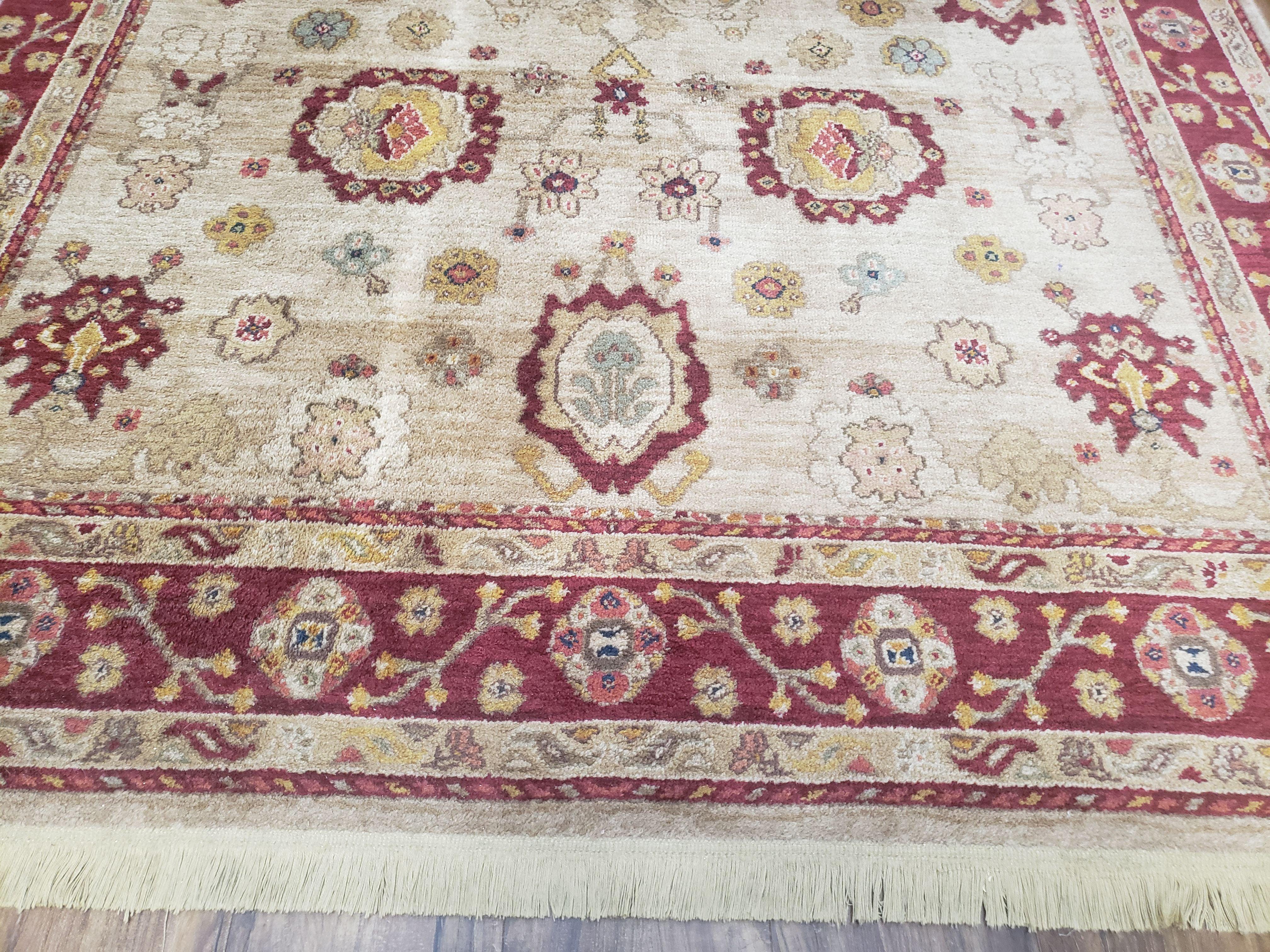 Karastan Rug Antique Legends Oushak Carpet, 5'9" x 9", Design Number 2200-203, Beige & Maroon Karastan, 6x9 Karastan Rug - Jewel Rugs