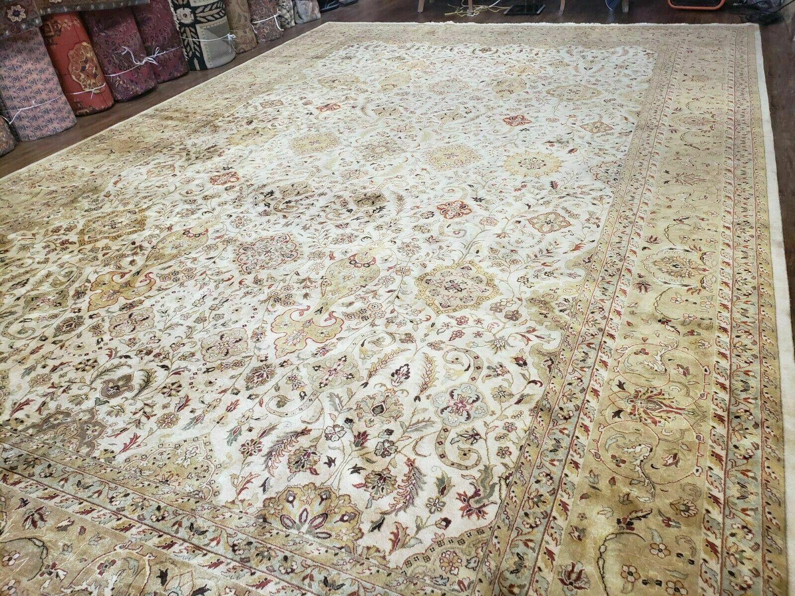 12' X 17' One-of-a-Kind Pakistan Hand-Knotted Wool Rug Handmade Beige Oriental Carpet - Jewel Rugs