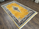 Vintage Persian Kirman Rug 4x7, Unique Colors, Mustard and Black Rug, Open Field with Central Medallion, Wool Oriental Rug, Persian Carpet Handmade - Jewel Rugs