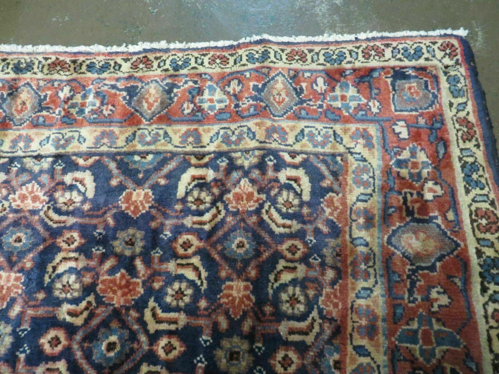 3'7" X 10' Antique Handmade India Floral Oriental Wool Runner Rug Organic Blue - Jewel Rugs