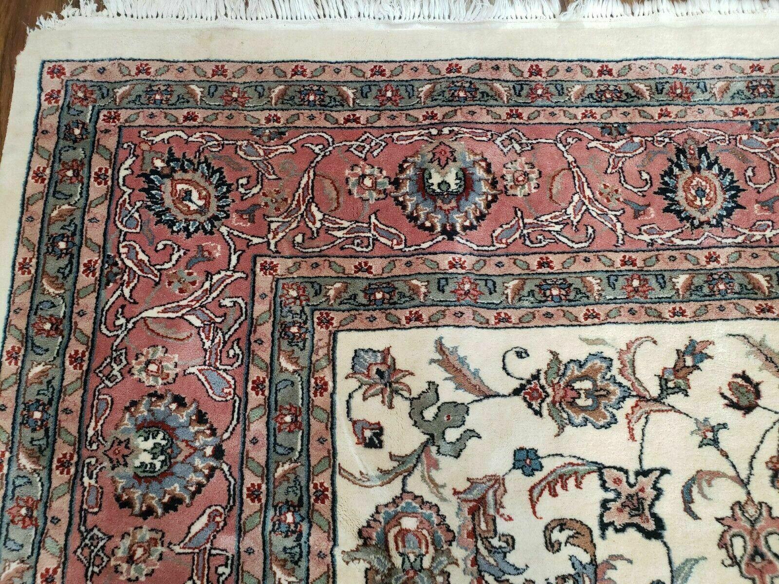 9' X 12' Vintage Handmade India Oriental Wool Rug Carpet Hand Knotted Ivory - Jewel Rugs