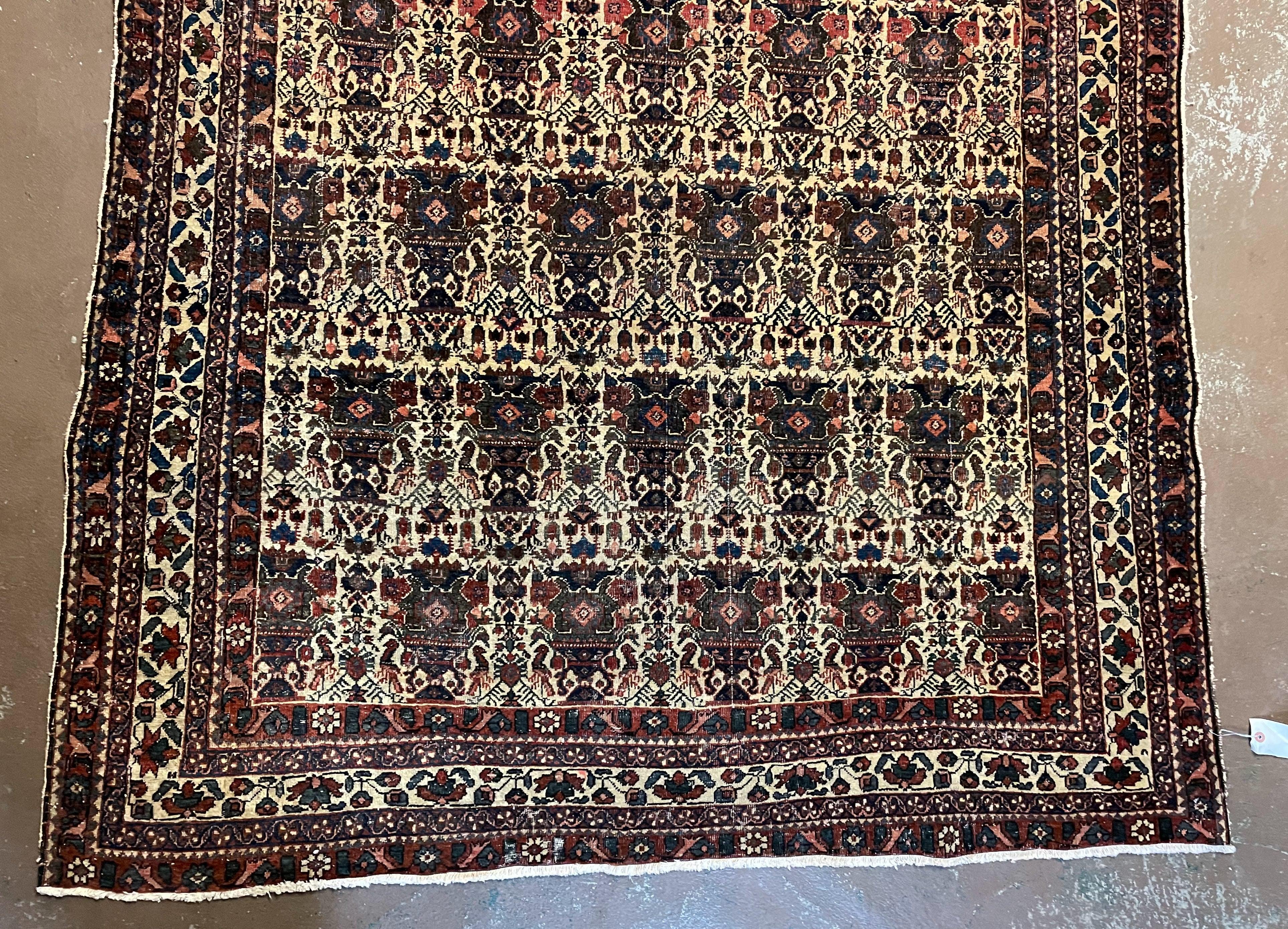 Antique Persian Afshar Rug 5x7, Wool Hand Knotted Oriental Carpet 5 x 7 ft, Repeated Motif Allover, Cream and Maroon, Tribal Rug, Medium Sized Rug, Zil-i-Sultan Design - Jewel Rugs