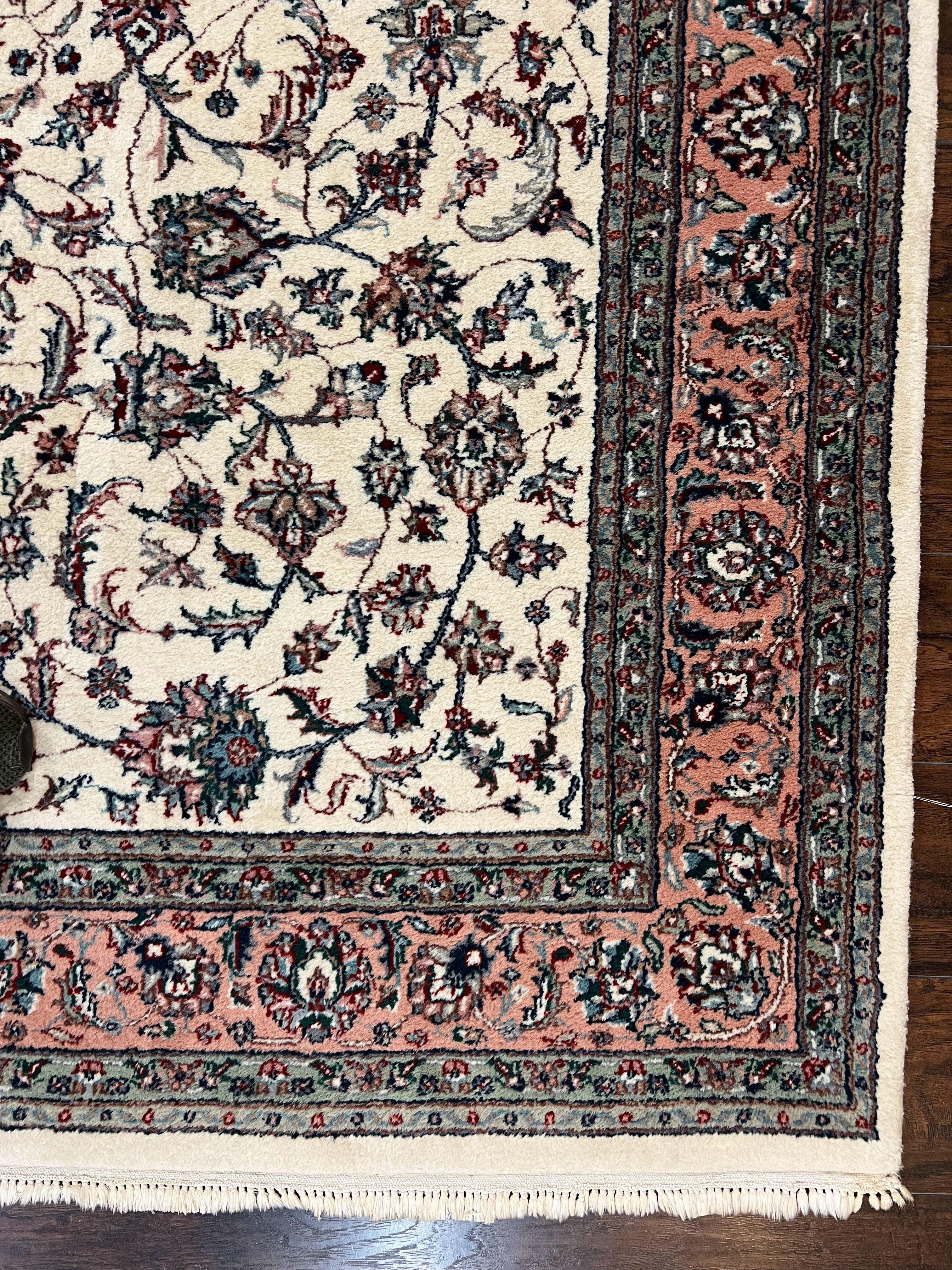 Indo Persian Rug 6x9, Allover Floral Oriental Carpet 6 x 9 ft, Ivory/Cream Pink Hand Knotted Wool Vintage Traditional Area Rug, Handmade Rug - Jewel Rugs