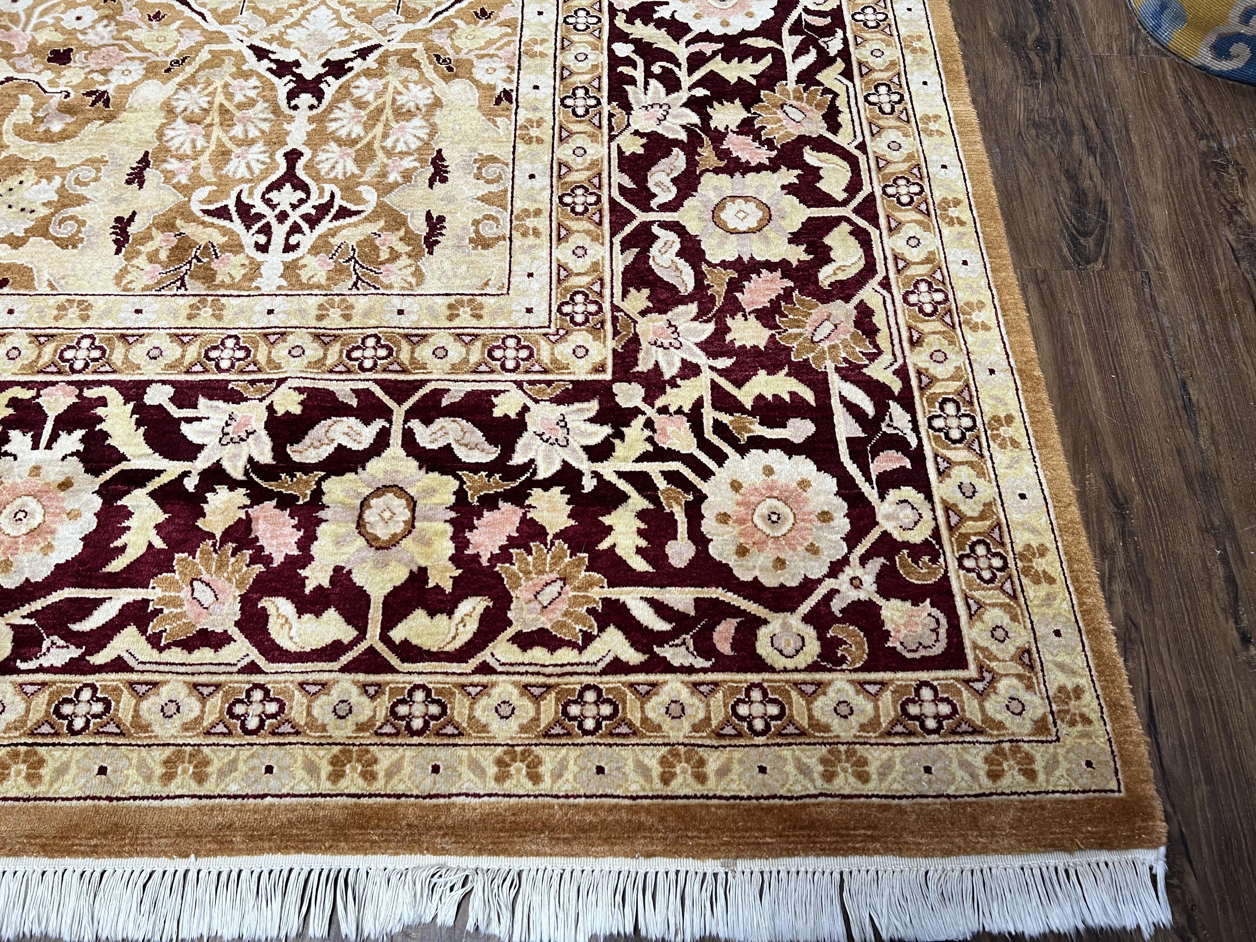 Indian Rug 9x12 Agra Rug, Vintage Rug 9 x 12 Wool Rug, Area Rug 9x12 Oriental Carpet, Unique Colors, Hand Knotted, Clay Dark Brown, Allover - Jewel Rugs