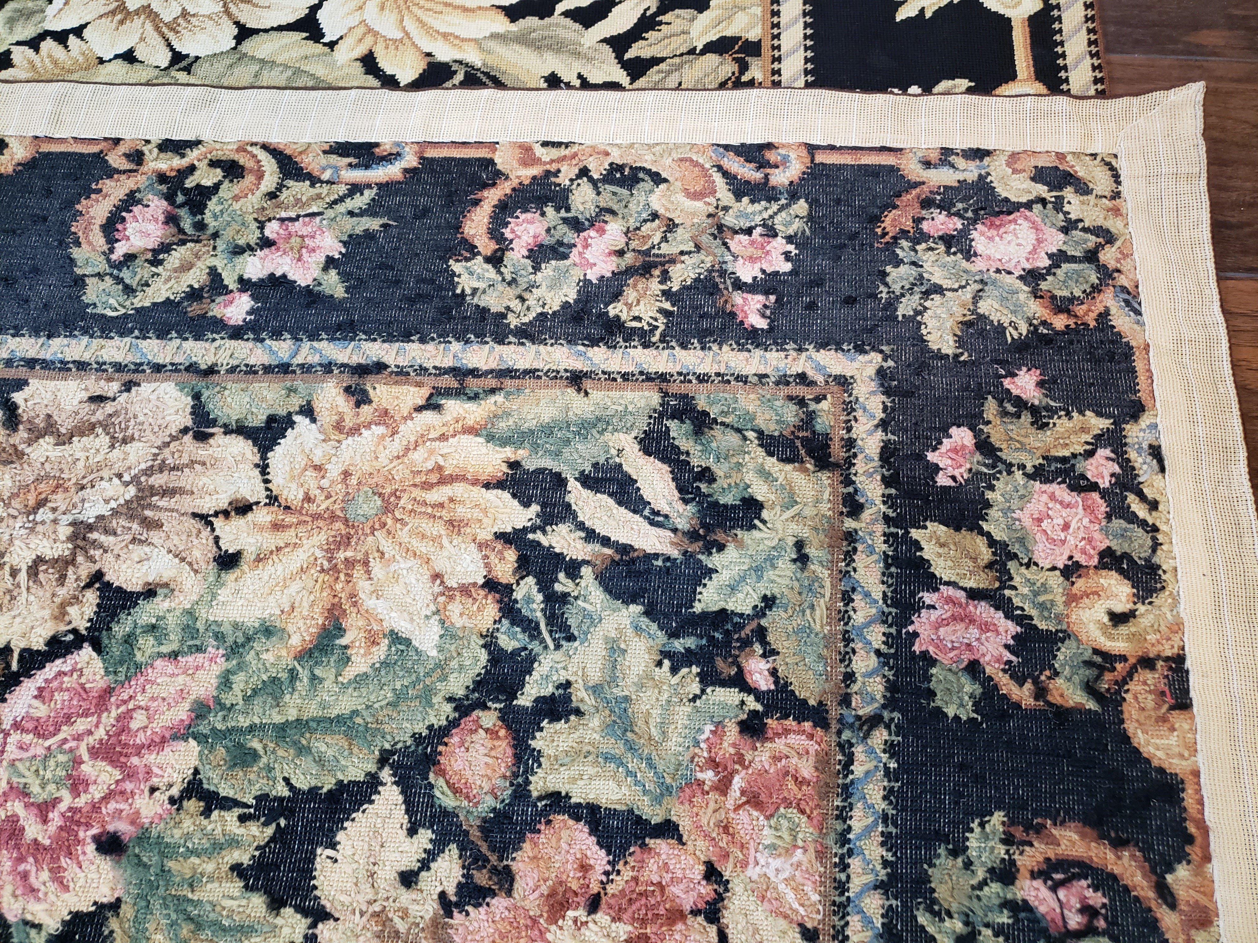 William Morris Rug 12x17 - 12x18, Flat Pile Needlepoint Carpet, Black Oversized Palace Sized Rug, Wool Hand-Woven, Large Floral Flowers Rug - Jewel Rugs