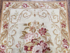 Vintage Chinese Needlepoint Rug 3x4 Hand Woven French Aubusson Floral Design, Flatweave Rug, Beige Area Rug, European Handmade Carpet 3 x 4 - Jewel Rugs