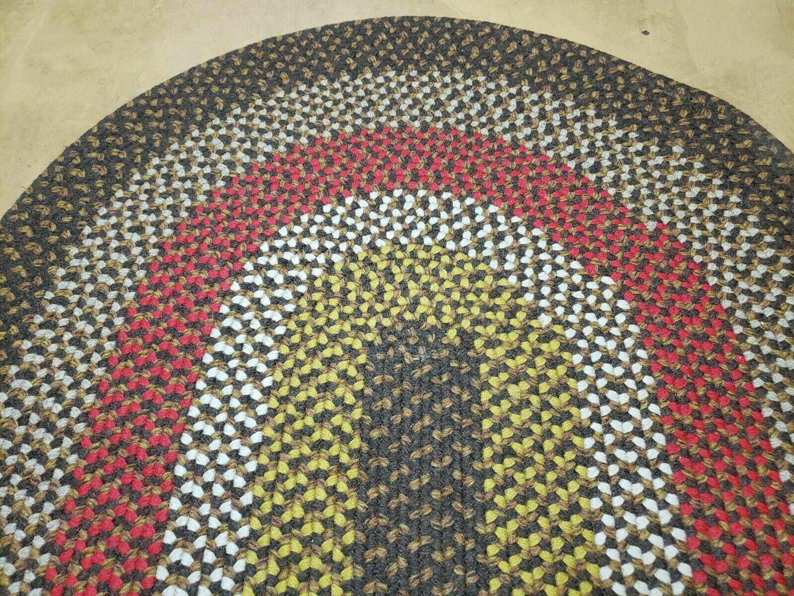 4' X 6' Vintage Handmade American Braided Rug Runner Oval Brown Red Yellow - Jewel Rugs