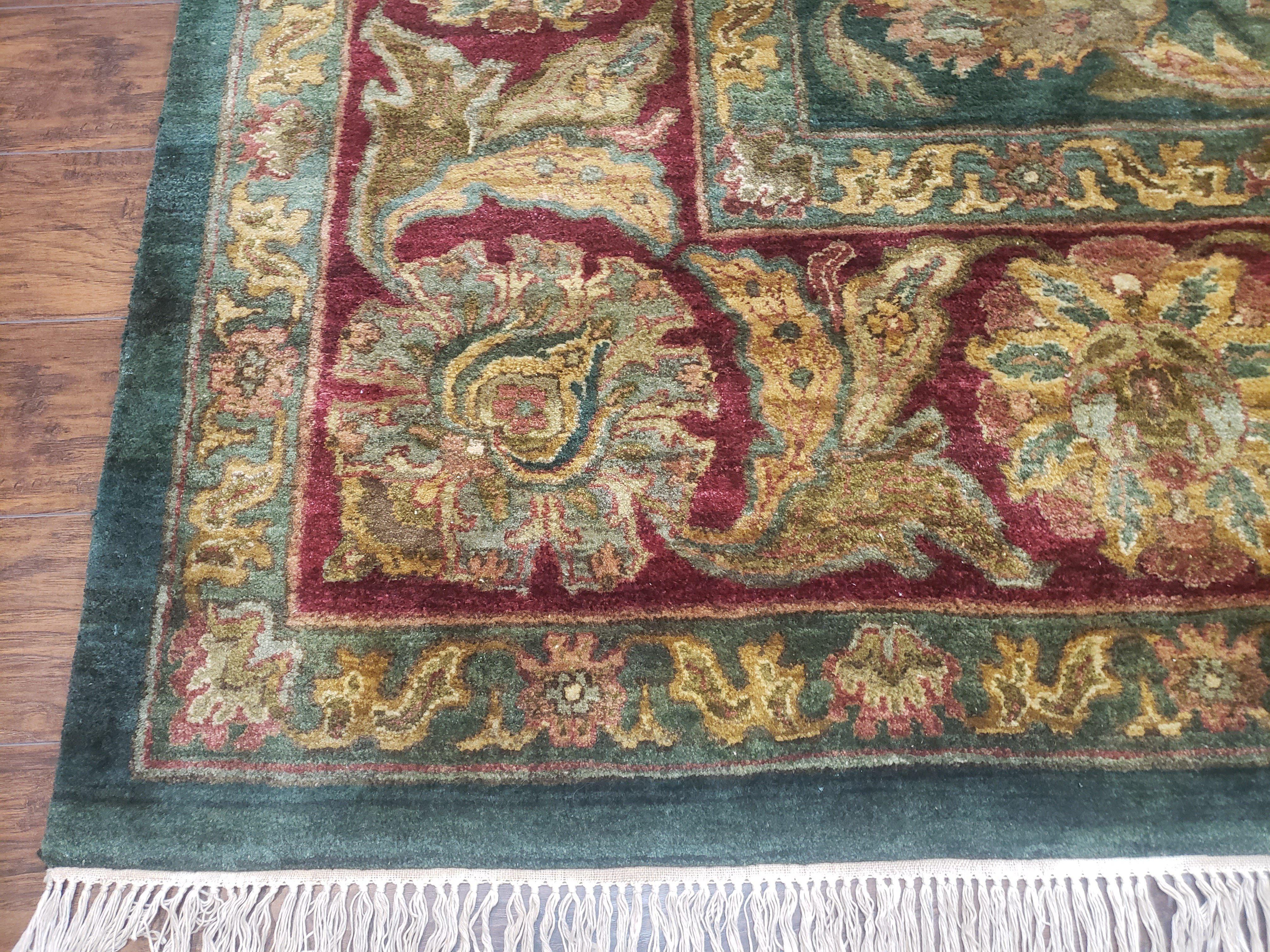 Large Indian Room Sized Rug 10x14, Indo Mahal Sultanabad Area Rug Dark Green Red, Wool Hand-Knotted Large Floral Carpet Soft Living Room Rug - Jewel Rugs