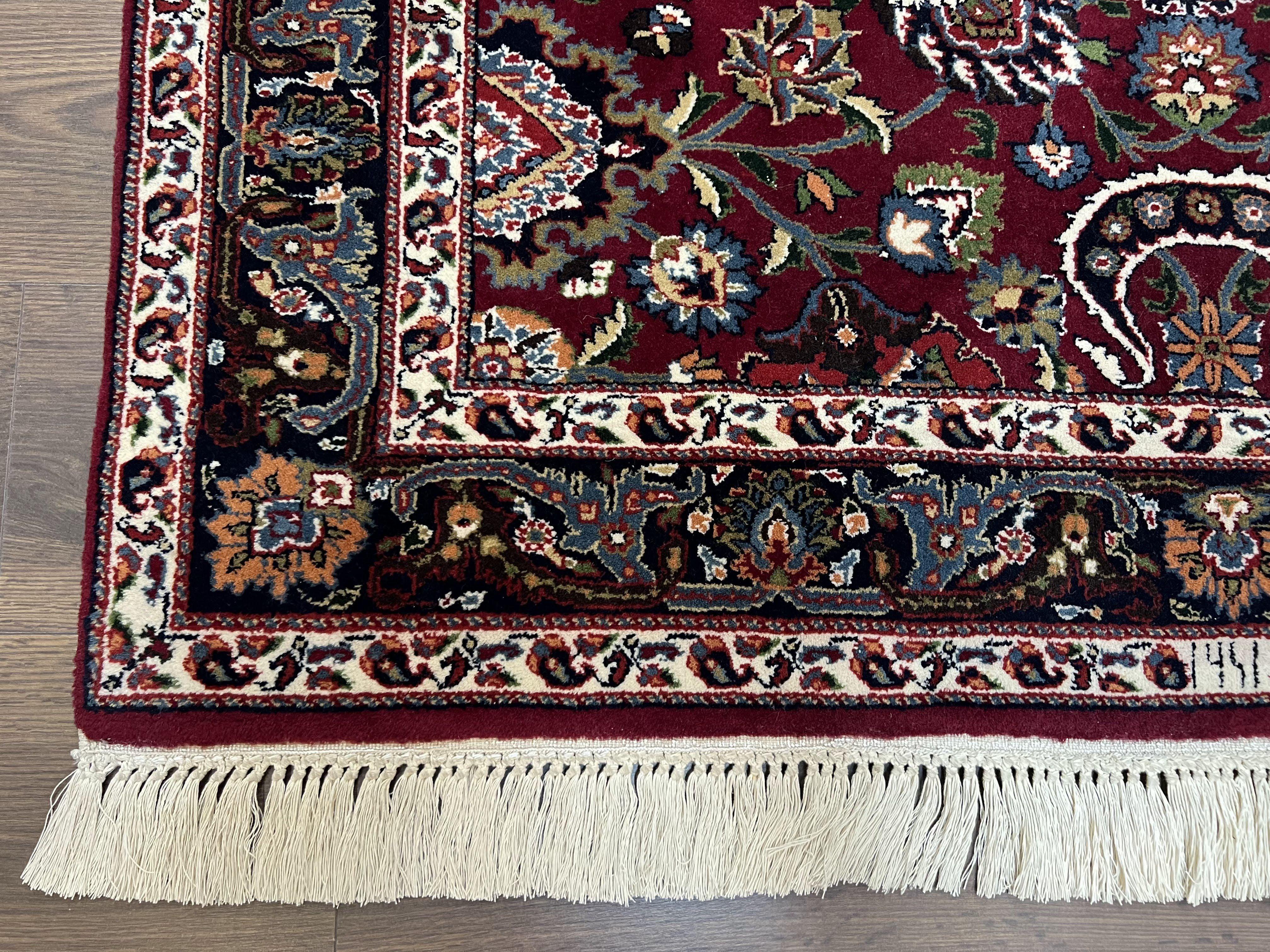 Persian Rug 4x6, Wine Red Persian Mashad Oriental Carpet, Floral Allover, Dated Signature, Hand Knotted Vintage Rug, Wool Rug 4 x 6, Entryway Rug - Jewel Rugs