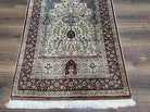 Very Fine Turkish Hereke Silk Rug 2.5 x 4, Silk Prayer Rug, Signed Hand Knotted Carpet, Floral Design, Maroon Teal Beige/Cream, Vintage Rug - Jewel Rugs