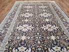 Semi-Antique Persian Kashan Rug, Midnight Blue & Ivory, Hand-Knotted, Wool, 4' 8" x 7' 4", Pair A - Jewel Rugs