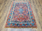 Antique Persian Bijar Rug, Red and Blue, Hand-Knotted, Wool, 3'8" x 5' 4" - Jewel Rugs