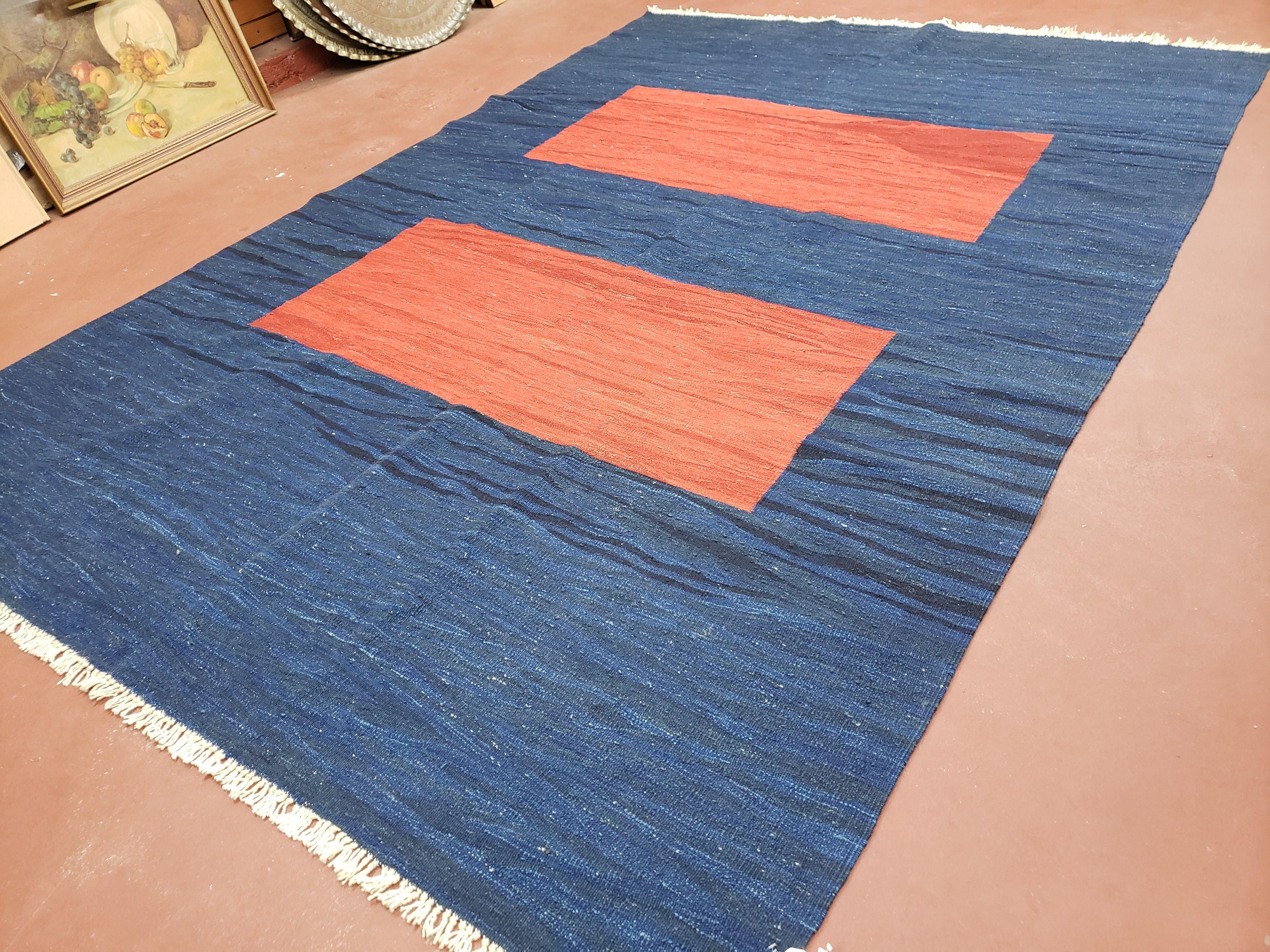 Blue and Red Turkish Kilim Rug, New 6x9 - 7x10 Flatweave Area Rugs, Hand Woven, Wool Handmade Oriental Kilim Abstract Modern Boho, Minimal - Jewel Rugs