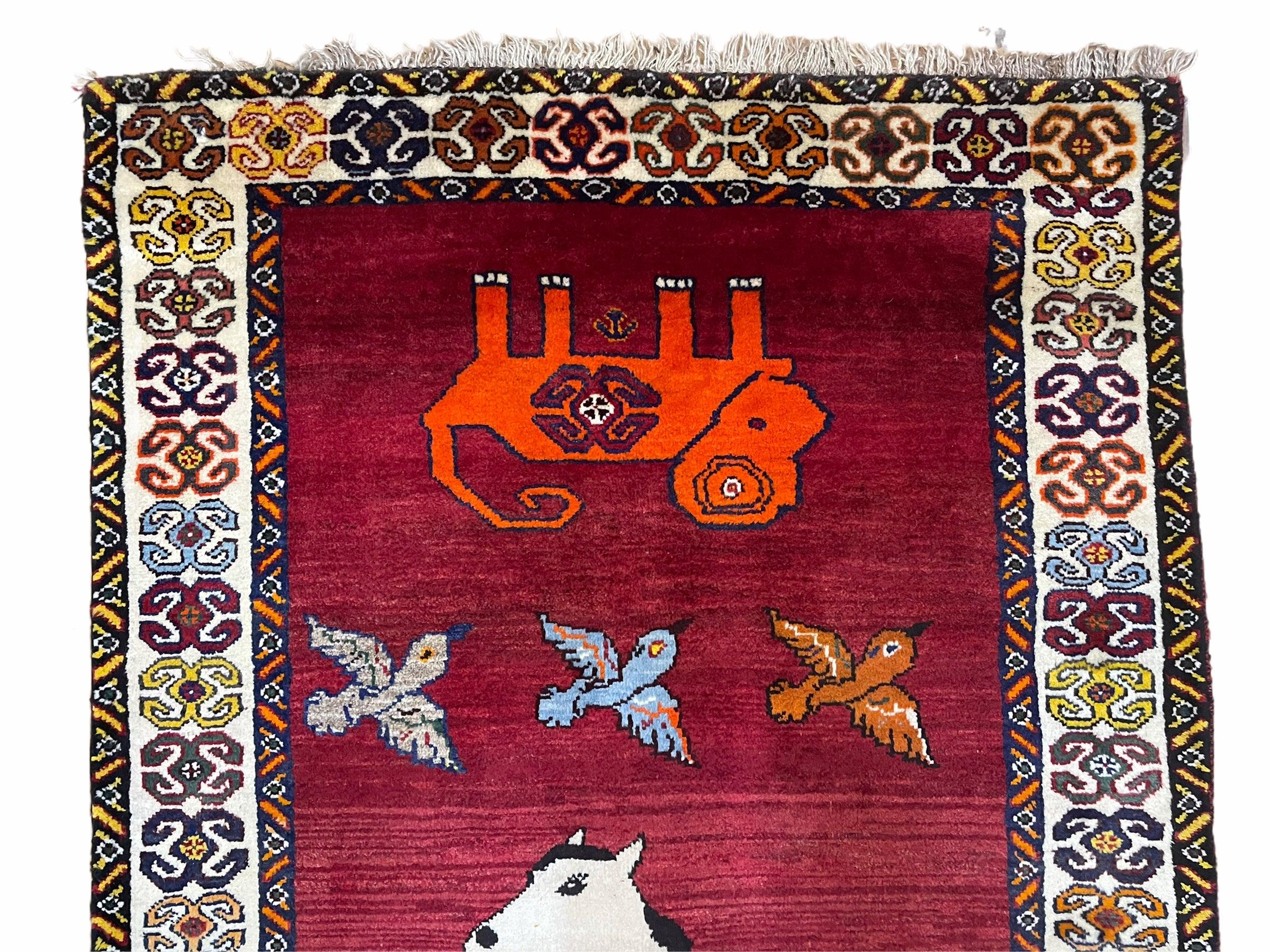 4 X 6 Handmade Zagros Wool Rug Horse Birds Ram Sheep Colorful New Vintage Rug - Jewel Rugs