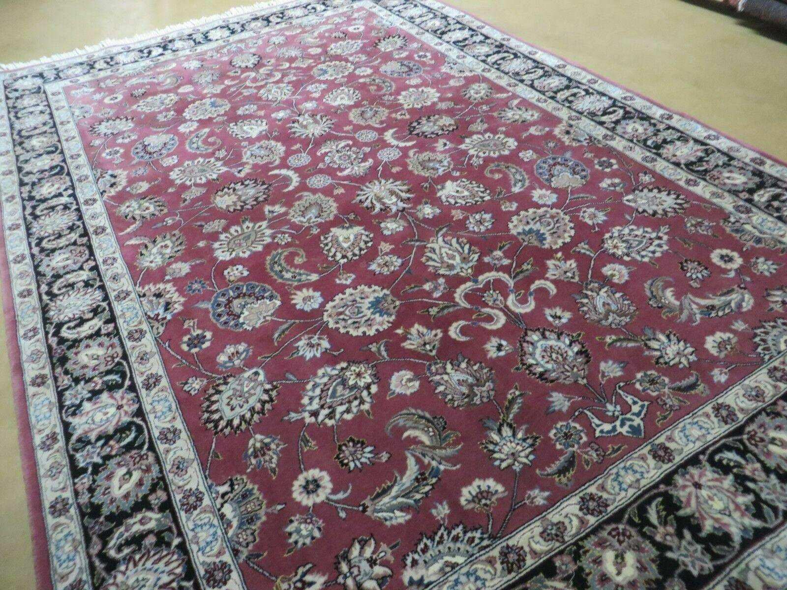 6' X 9' Vintage Handmade Fine India Floral Oriental Silk Accent Wool Rug Carpet - Jewel Rugs