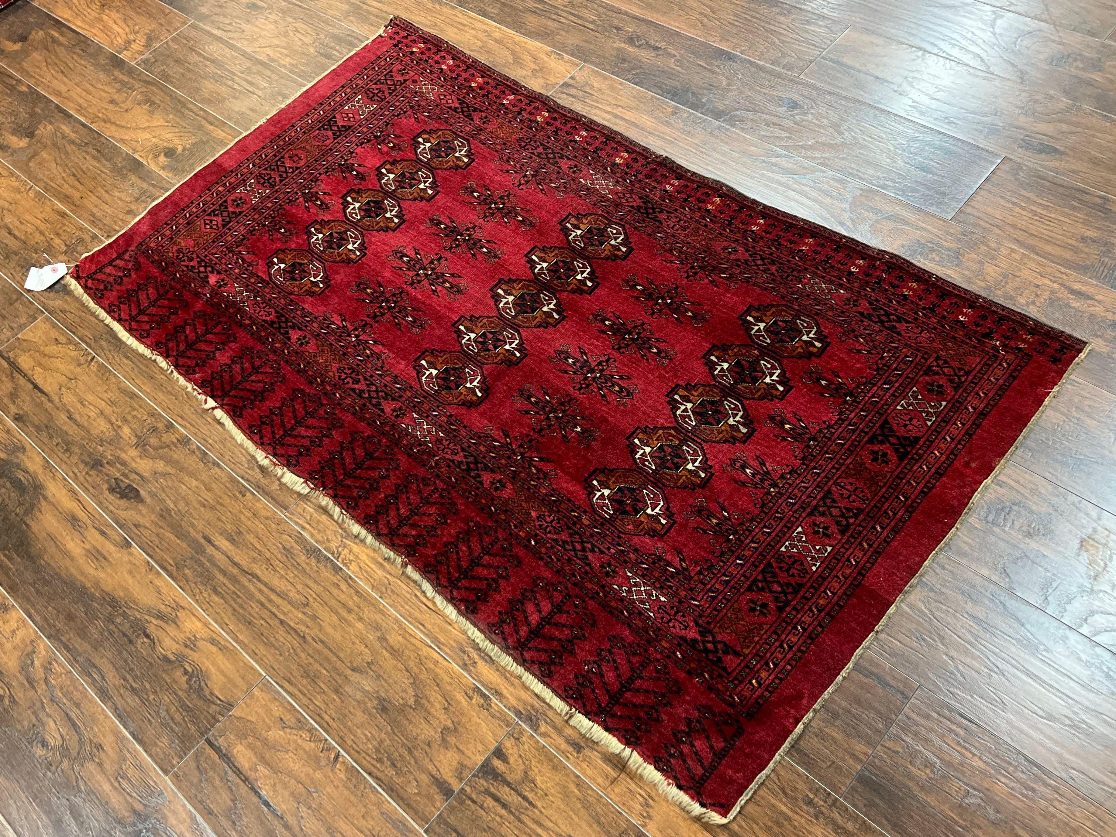 Antique Persian Turkoman Salor Rug 3x5, Tribal Wool Carpet, Collectible, Red Black, 1920s Oriental Rug, Hand-Knotted Handmade Fine 3 x 5 ft - Jewel Rugs