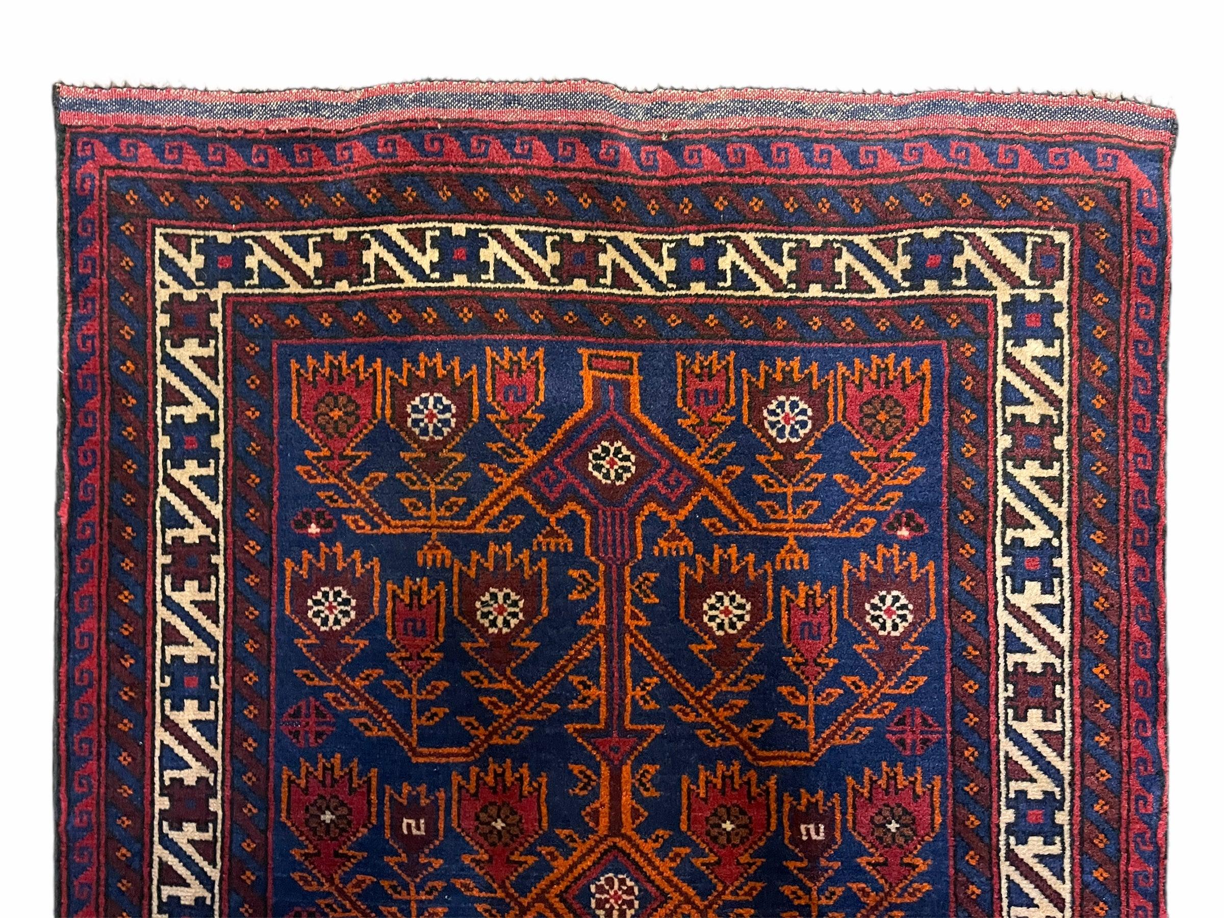 3x5 New Vintage Handmade Afghan Wool Rug Balouch Rug Tree Of Life Red Blue Beige - Jewel Rugs