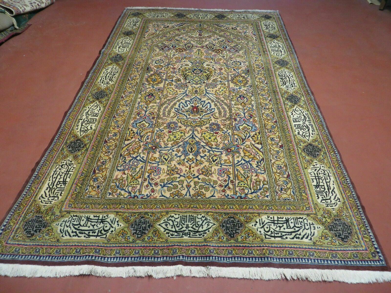 5' X 8' Handmade Knotted India Floral Wool Rug Mehrab Writing One Of A Kind Wow - Jewel Rugs