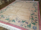 8' X 10' Vintage Handmade Chinese Art Deco 120 Lines Wool Rug Flowers Beige Wow - Jewel Rugs