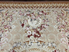 Aubusson Rug 9x12, Elegant Savonnerie Carpet 9 x 12 ft, Beige Ivory Tan, Floral, Flatweave Wool Handmade Area Rug 9 x 12 ft, European French - Jewel Rugs