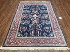 Dark Blue Indo Persian Rug, Medium Size Hand Knotted Oriental Carpet, Traditional Floral Indian Rug, Blue and Red Rug, Entryway Rug Wool Rug - Jewel Rugs