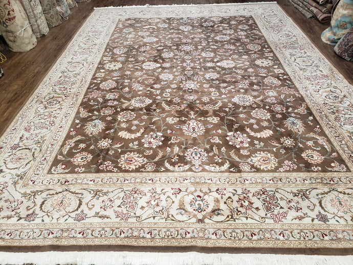 Vintage Pak-Persian Area Rug 9x12, Wool Hand-Knotted Spice Brown & Ivory Traditional Fine Oriental Carpet, Pakistani Carpet, 9 x 12 Fine Rug - Jewel Rugs