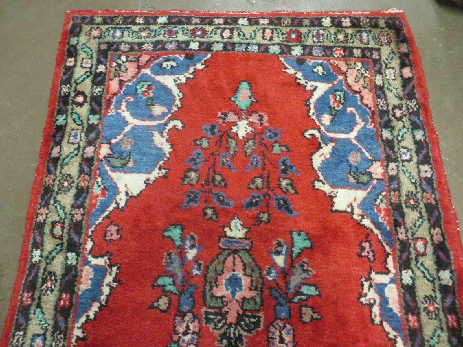 3' 3" X 17' Antique Handmade Indian Wool Runner Rug Red Vegetable Dyes Nice - Jewel Rugs