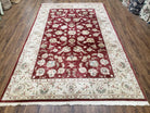 Vintage Traditional Oriental Area Rug, Hand-Knotted, Wool & Silk Accents, Maroon Red and Beige, 6x9 Carpet, 5' 9" x 9' - Jewel Rugs