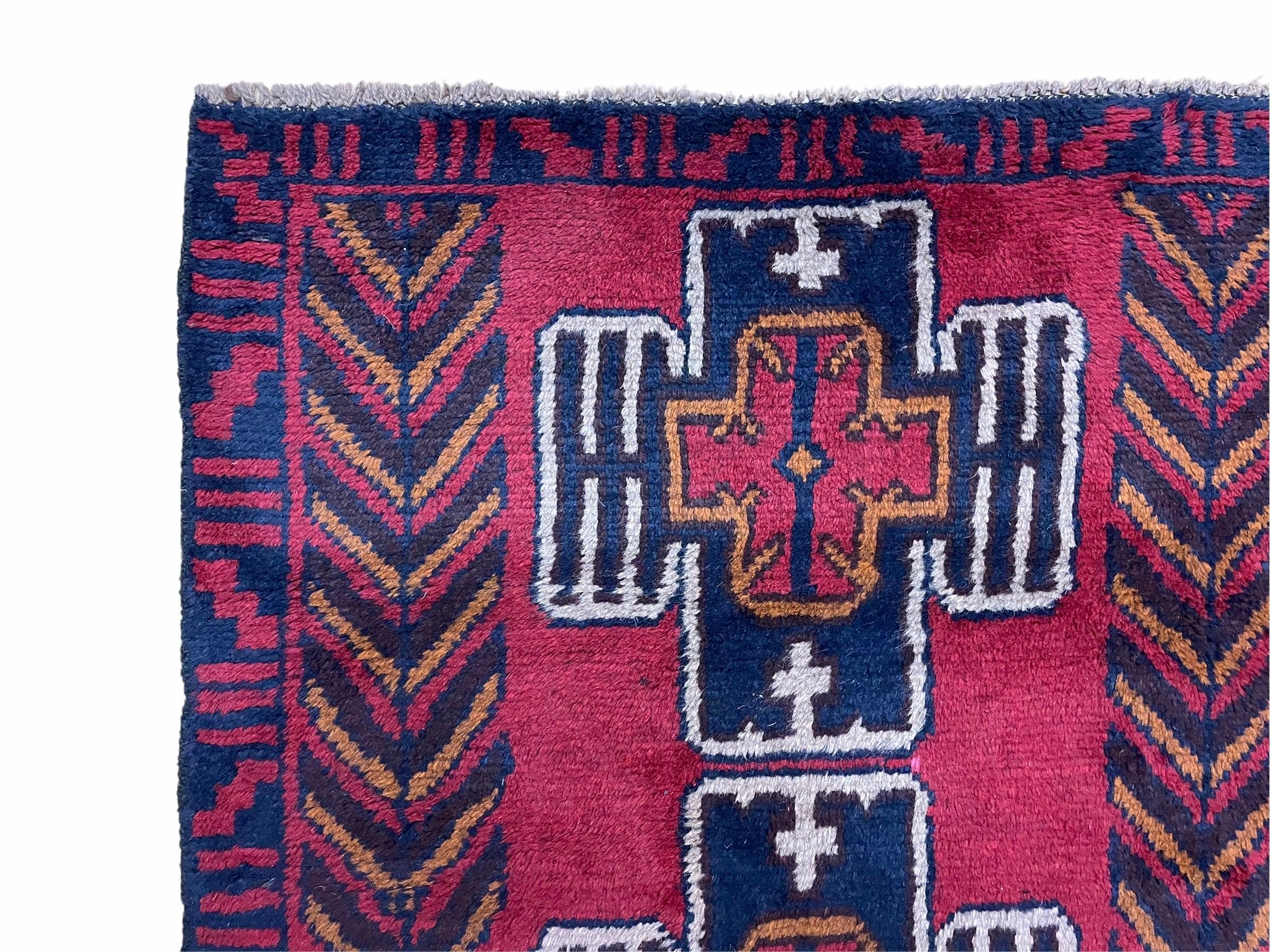 3 X 5 Vintage Handmade Tribal Wool Rug Balouchi Rug Afghan Rug Red Black Beige - Jewel Rugs