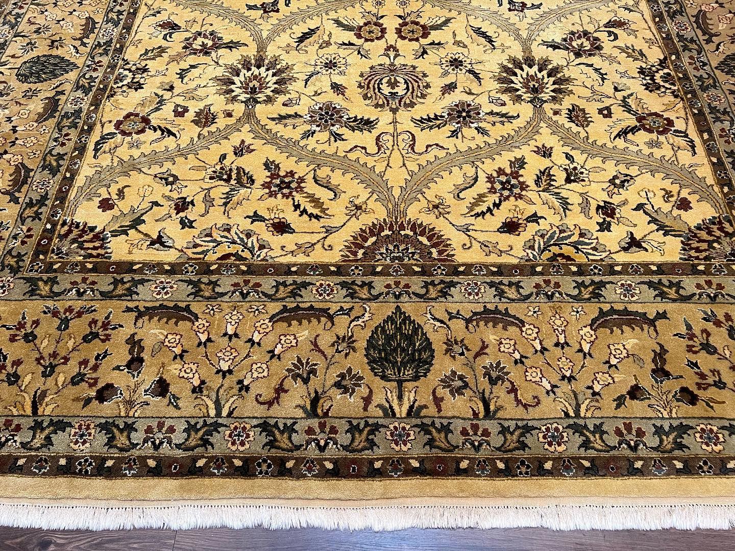 Indo Persian Mahal Rug 10x14, Wool Hand Knotted Oriental Carpet, Cream Floral Allover, Vintage Area Rug 10 x 14, Traditional Rug, Handmade - Jewel Rugs