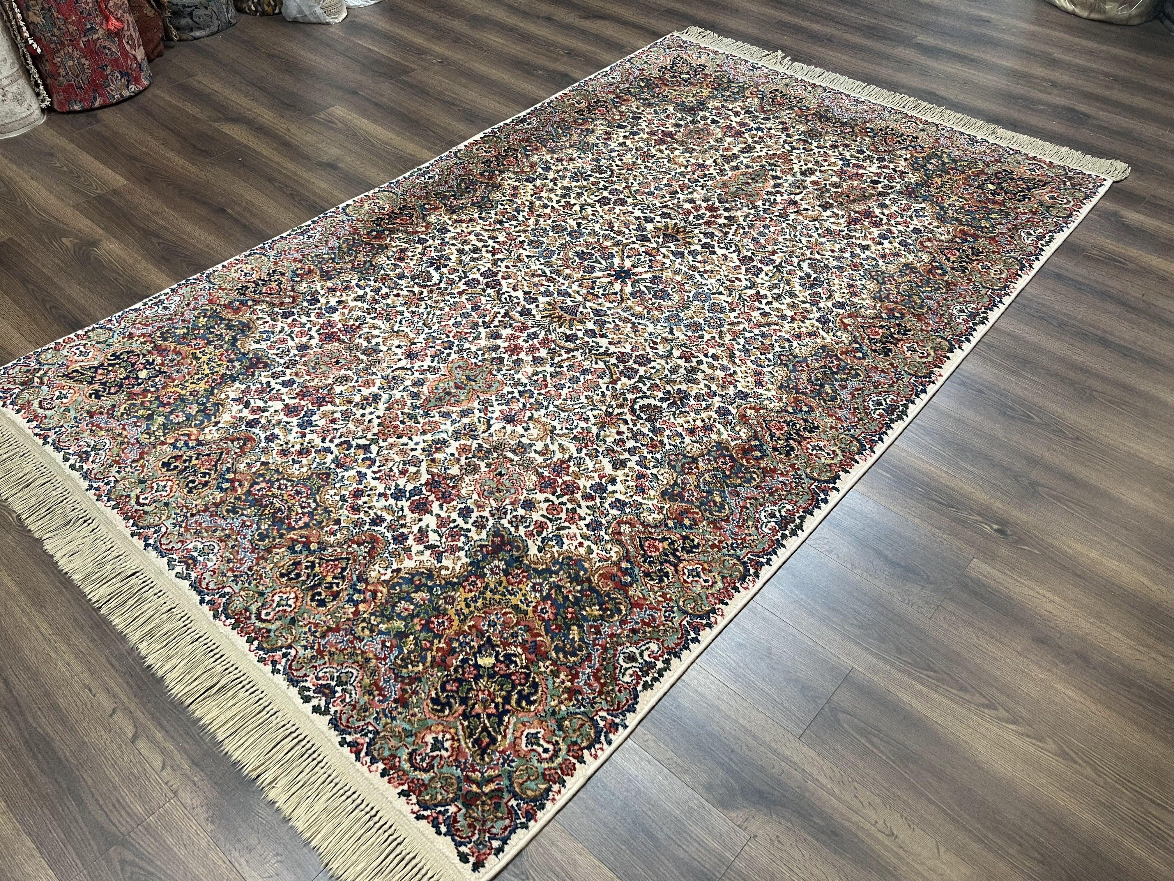 Karastan Floral Kirman Rug #742, Wool Karastan Carpet 5.9 x 9, Original Collection 700 Series, Vintage Discontinued Oriental Area Rug 6x9 - Jewel Rugs