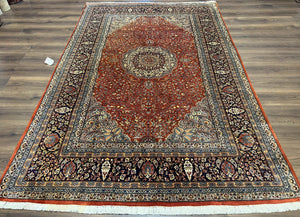 Pak Persian Rug 6x9, Vintage Pakistani Oriental Carpet 6 x 9, Red and Navy Blue Rug, Hand Knotted Wool Floral Medallion Rug, Highly Detailed - Jewel Rugs