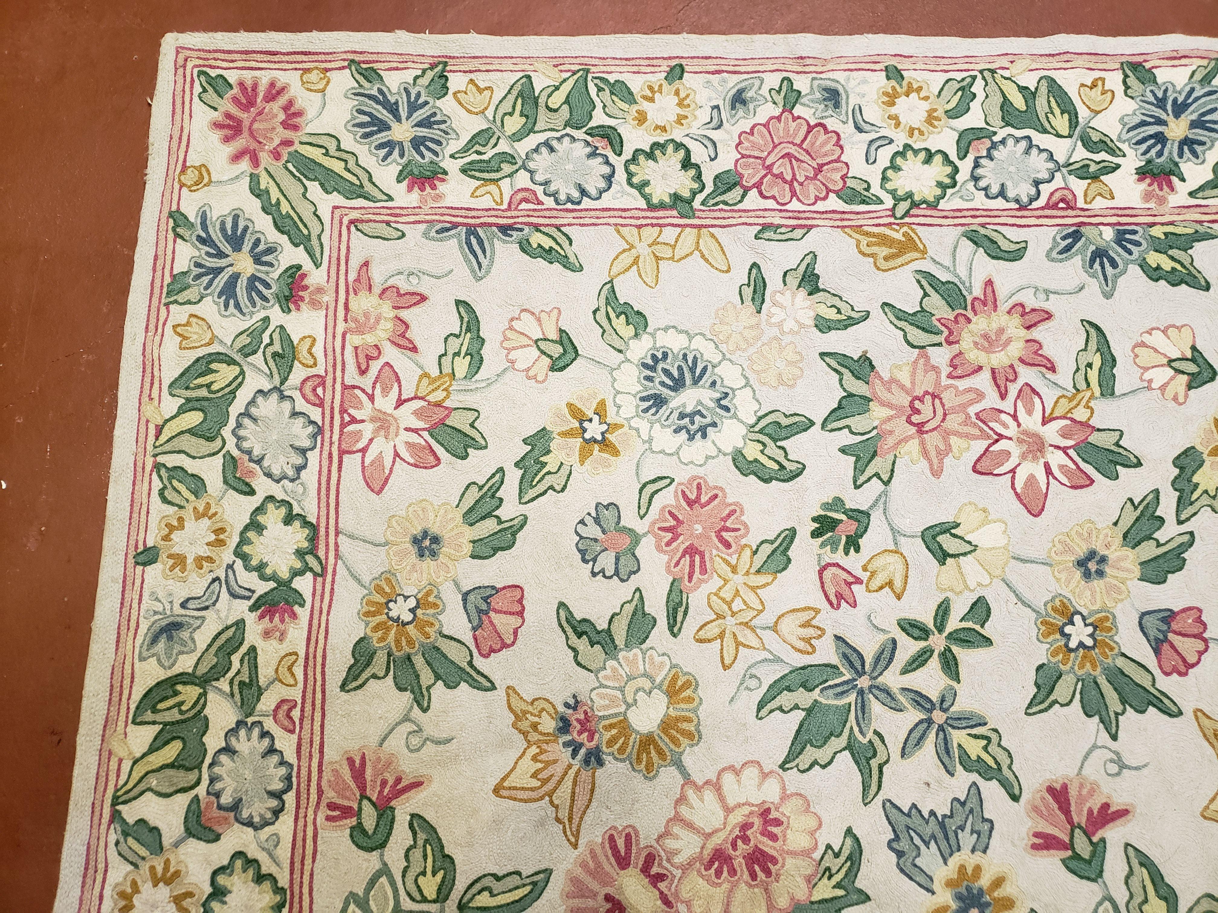 4x6 Chain Stitch Rug 3x5 Indian Rug Hand-Stitched Indo Rug 3' 6" x 5' 5" Floral Pattern Colorful Vintage Wool Pile Cotton Area Rug Flowers - Jewel Rugs