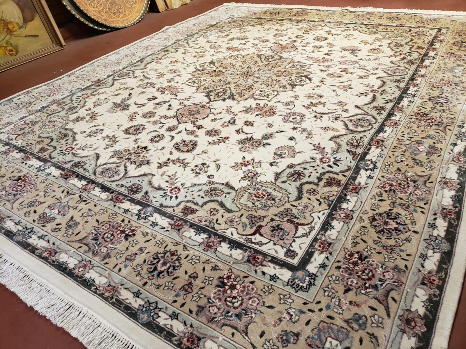 8x10 Oriental Carpet - Persian Design Rug - Wool Hand Knotted Area Rug with Silk Rug - Very Fine Beige Floral Rug - Elegant Dining Room Rug - Jewel Rugs