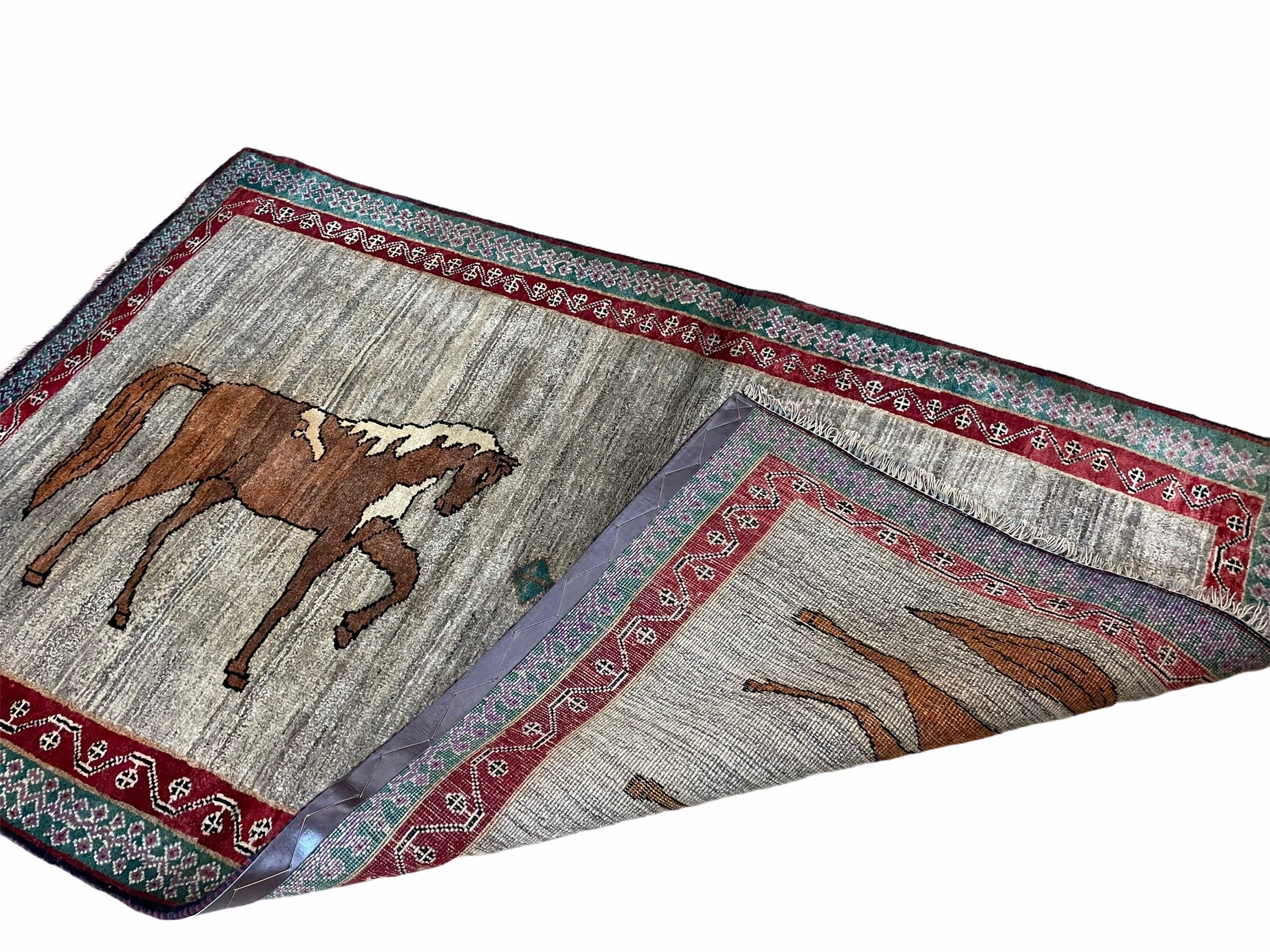 4 X 6 Handmade Rug Zagros New Vintage Quality Wool Rug Horses Silver Brown Nice - Jewel Rugs