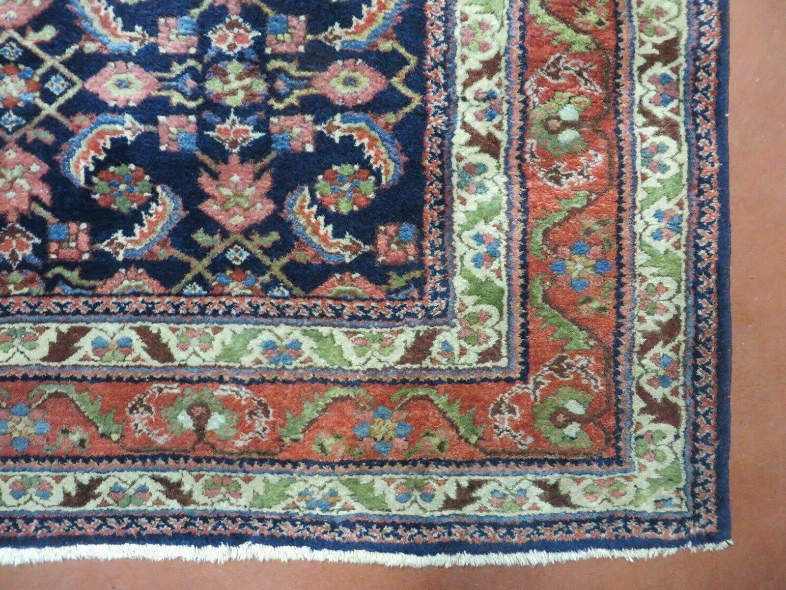 Antique Persian Lilihan Rug 5x7, Wool Hand Knotted Oriental Carpet 5 x 7 ft, Herati Pattern Navy Blue & Red-Orange Medium Sized Handmade Vintage Rug - Jewel Rugs