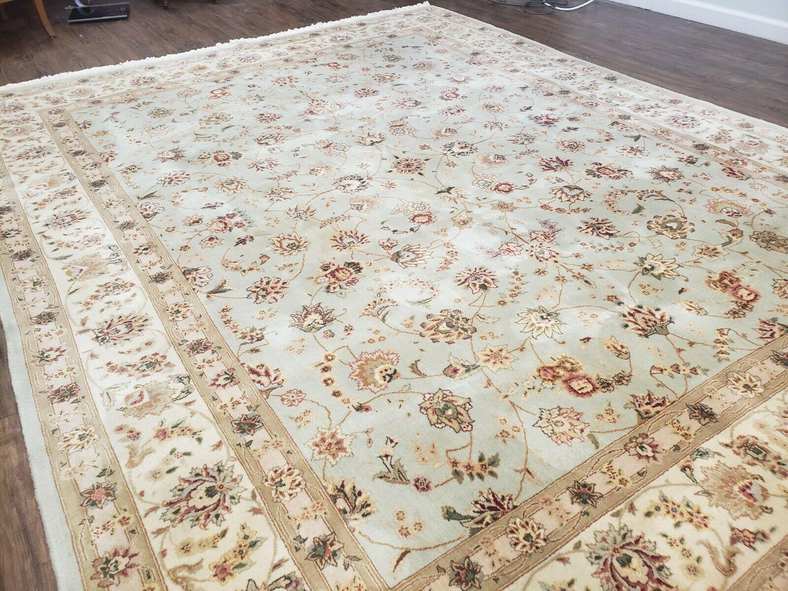 8' X 10' Vintage Handmade Oriental Floral Wool Rug Silk Accent Taupe Green Nice - Jewel Rugs