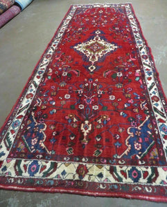 Persian Runner Rug, Antique Lilihan Wool Runner, Tribal Runner, Handmade Oriental Rug, Medallion Allover, Red Cream Blue, 3.6 x 9.7 Hallway Rug 10ft - Jewel Rugs