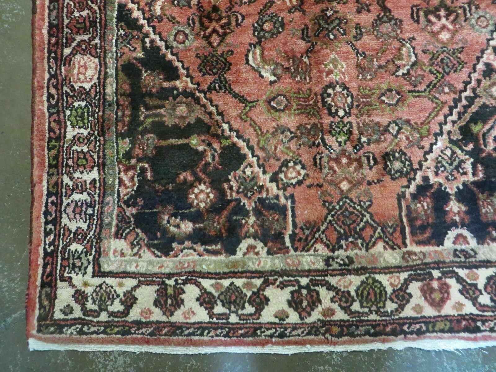 3' 8" X 10' 2" Antique Handmade India Floral Wool Runner Rusted Red Rug # 132 - Jewel Rugs