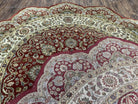 8ft Round Hand Knotted Rug, Unique Flower Petal Shape, 8x8 Circular Wool Carpet Handmade, Burgundy Cream Multicolor Floral Medallion Allover - Jewel Rugs