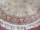 Vintage Pak Persian 6ft Round Area Rug, Wool Hand-Knotted Ivory & Golden Lines Colorful Haji Jalili Design Pakistani Carpet, 6x6 Round Rug - Jewel Rugs